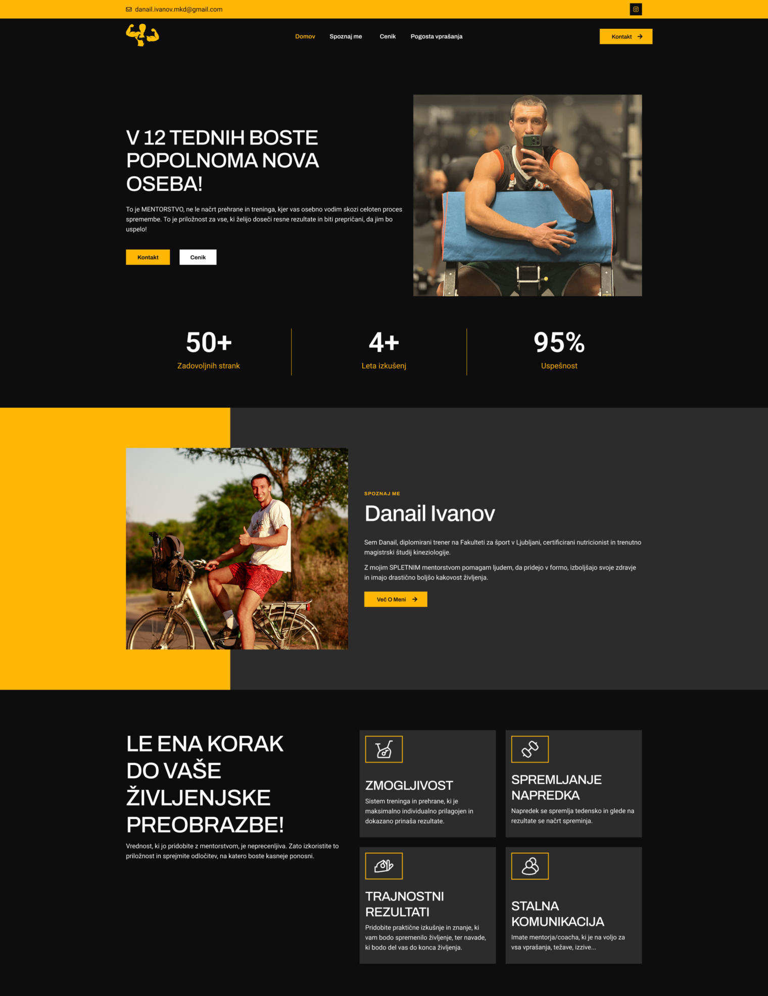 Primer uspešne izdelave spletne strani za fitnes trenerja