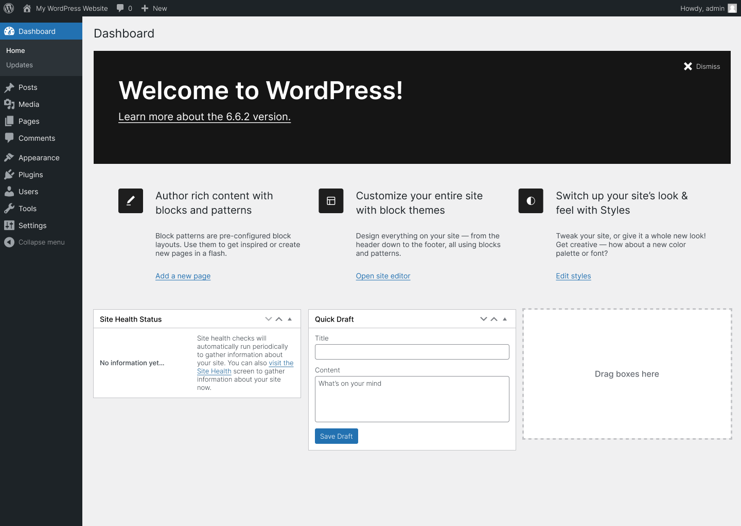 WordPress nadzorna plošča - orodje za hitro izdelavo spletne strani